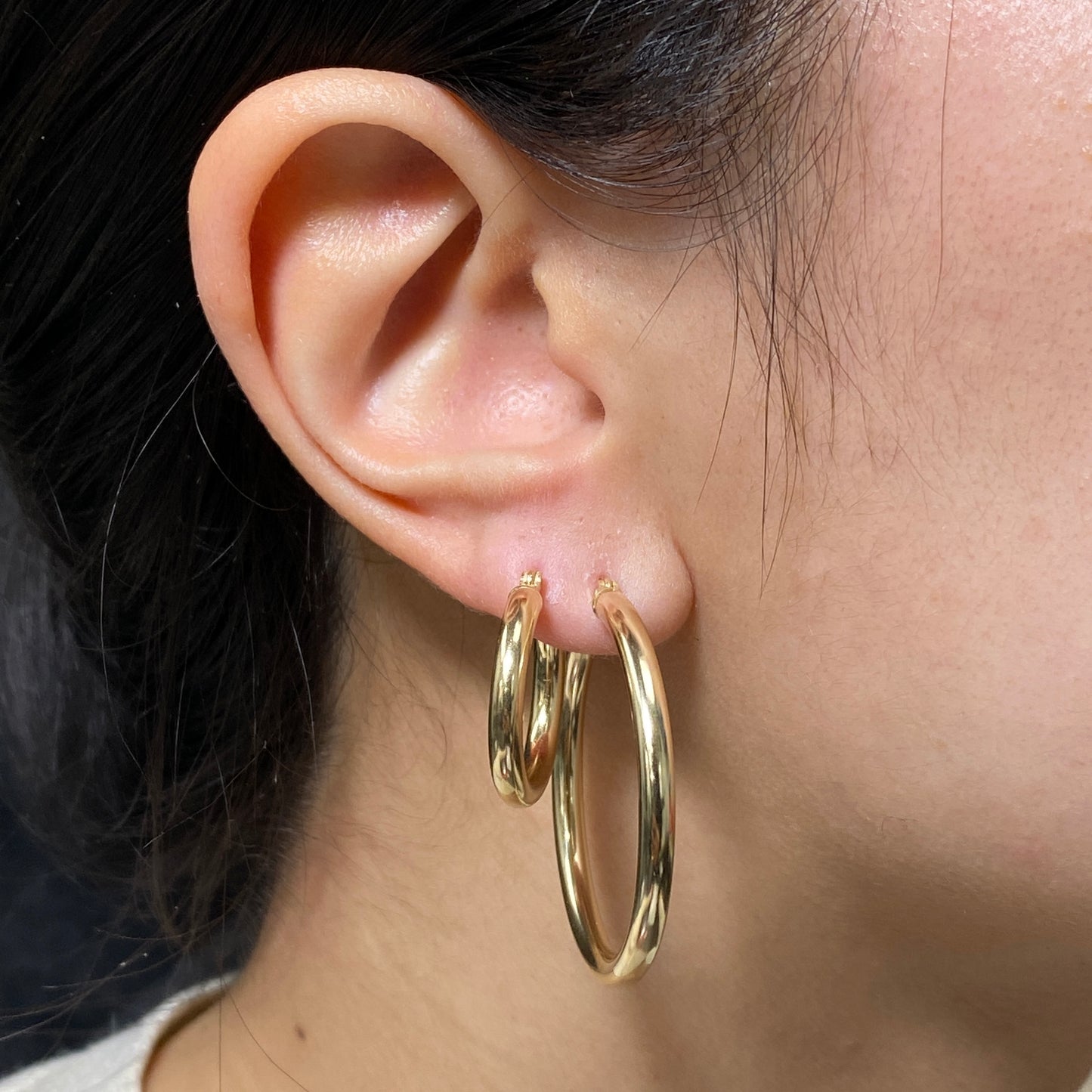 10K 3.2MM Yellow Gold Hoop Earrings