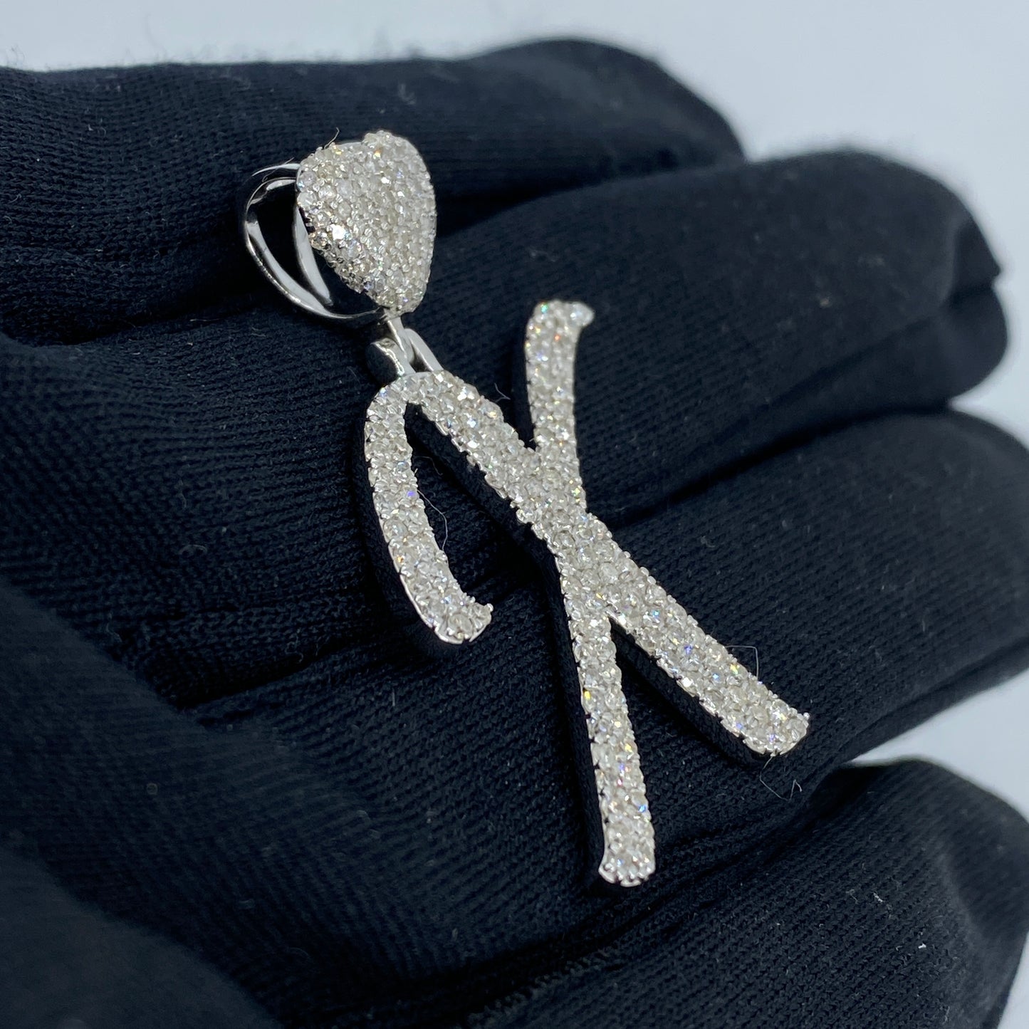 14K Initial X Script Heart Diamond Pendant