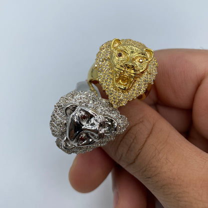 10K Jeweled Lion Diamond Ring