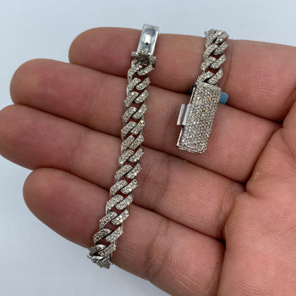 14K 7MM Cuban Link Diamond Bracelet 7.5-8"