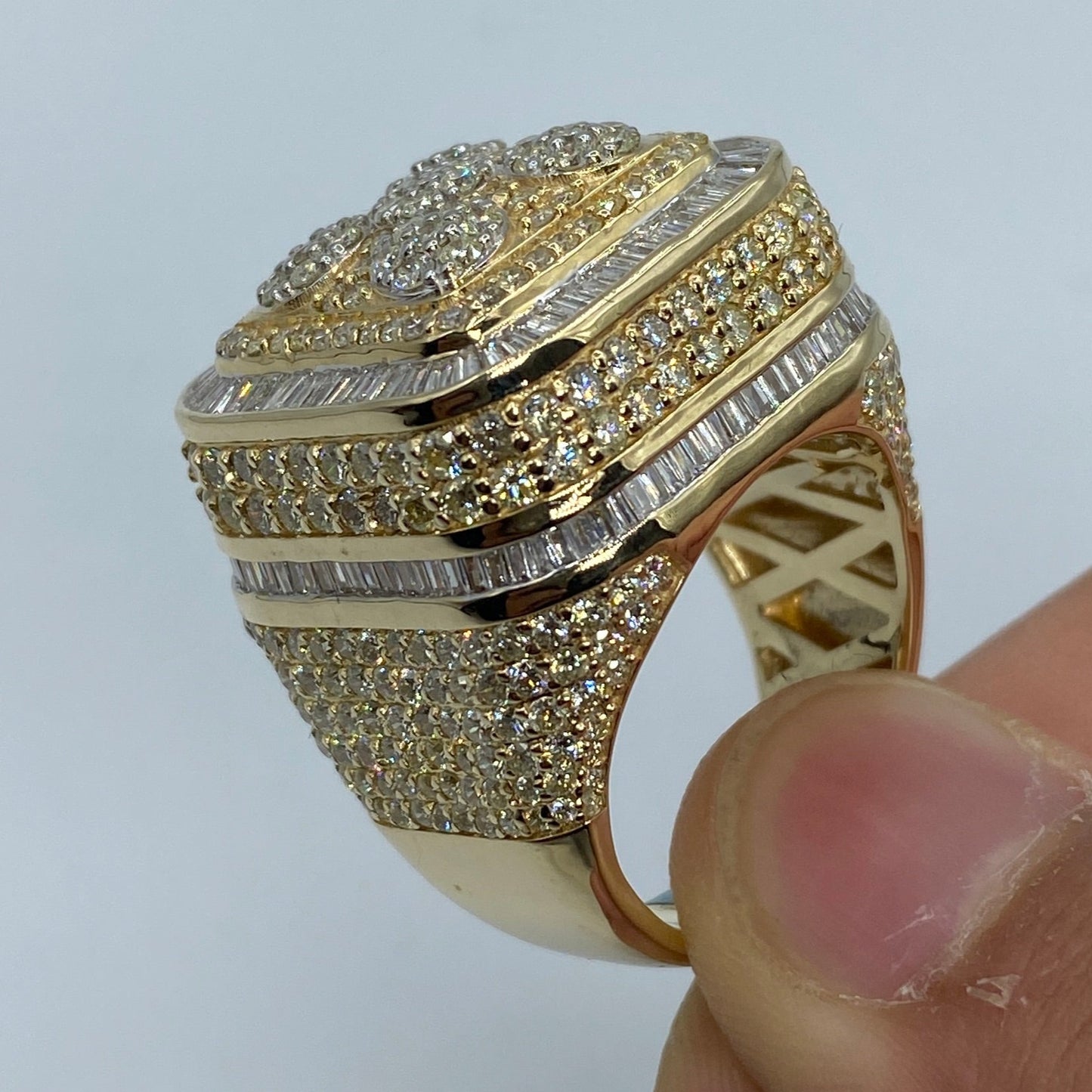 14K Jumbo Square Tower Diamond Baguette Ring