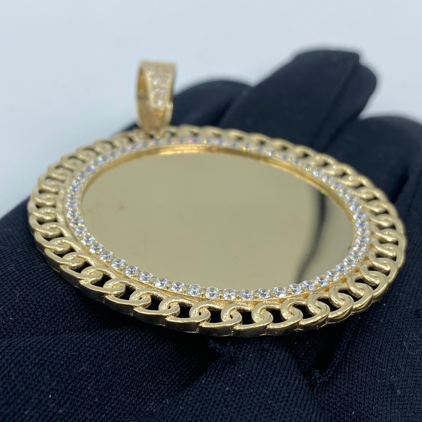 14K Cuban Round Picture Photo Pendant