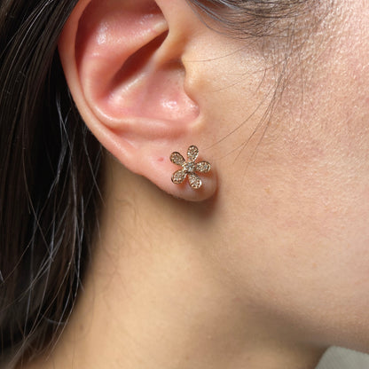 14K Daisy Flower Diamond Earrings
