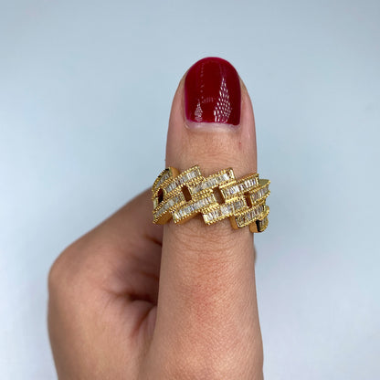 14K Cuban Link Diamond Baguette Ring