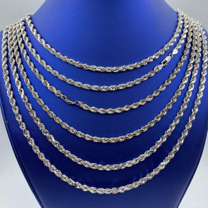 14K White Gold 5.2MM Rope Chain 18-28"