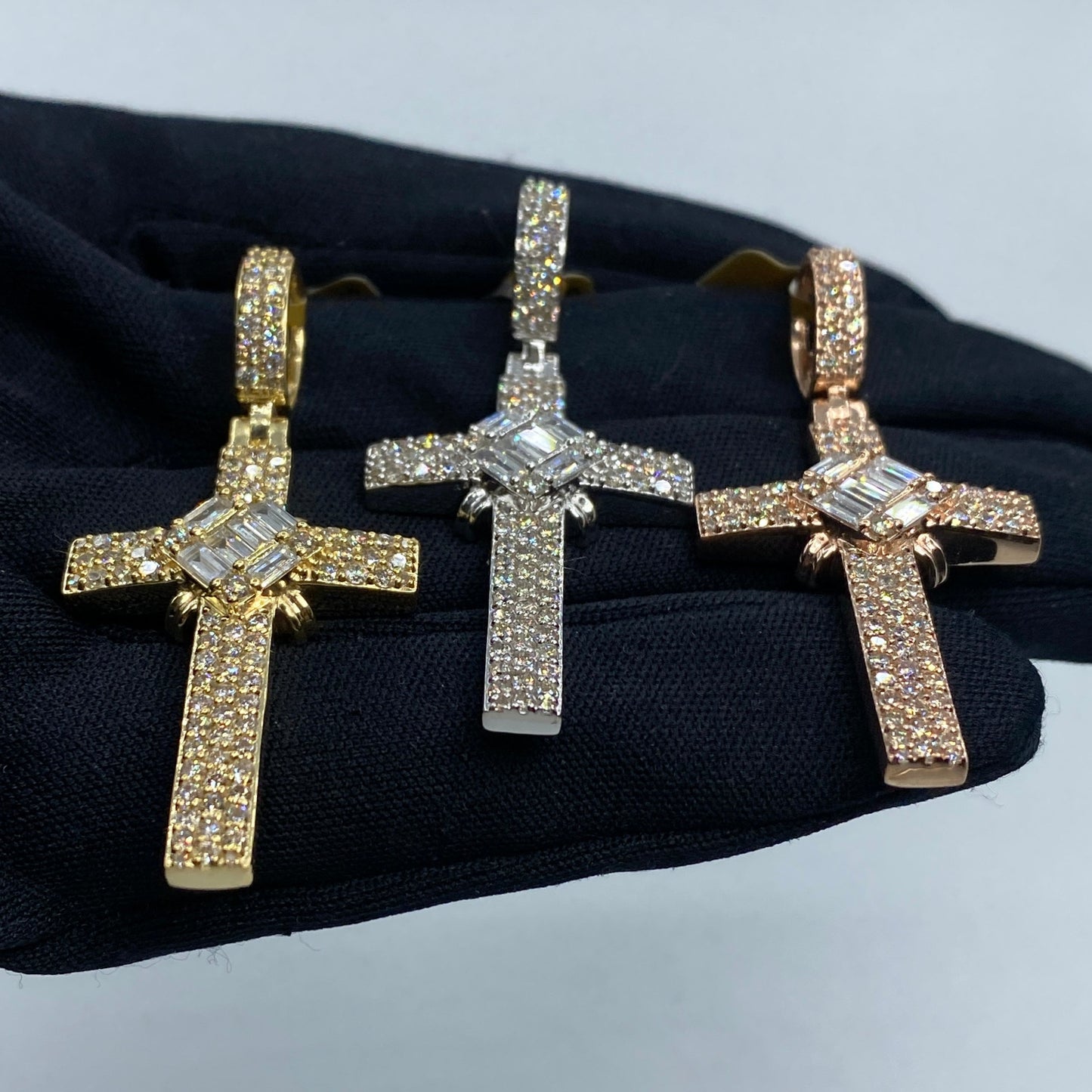 10K Cross Diamond Baguette Pendant
