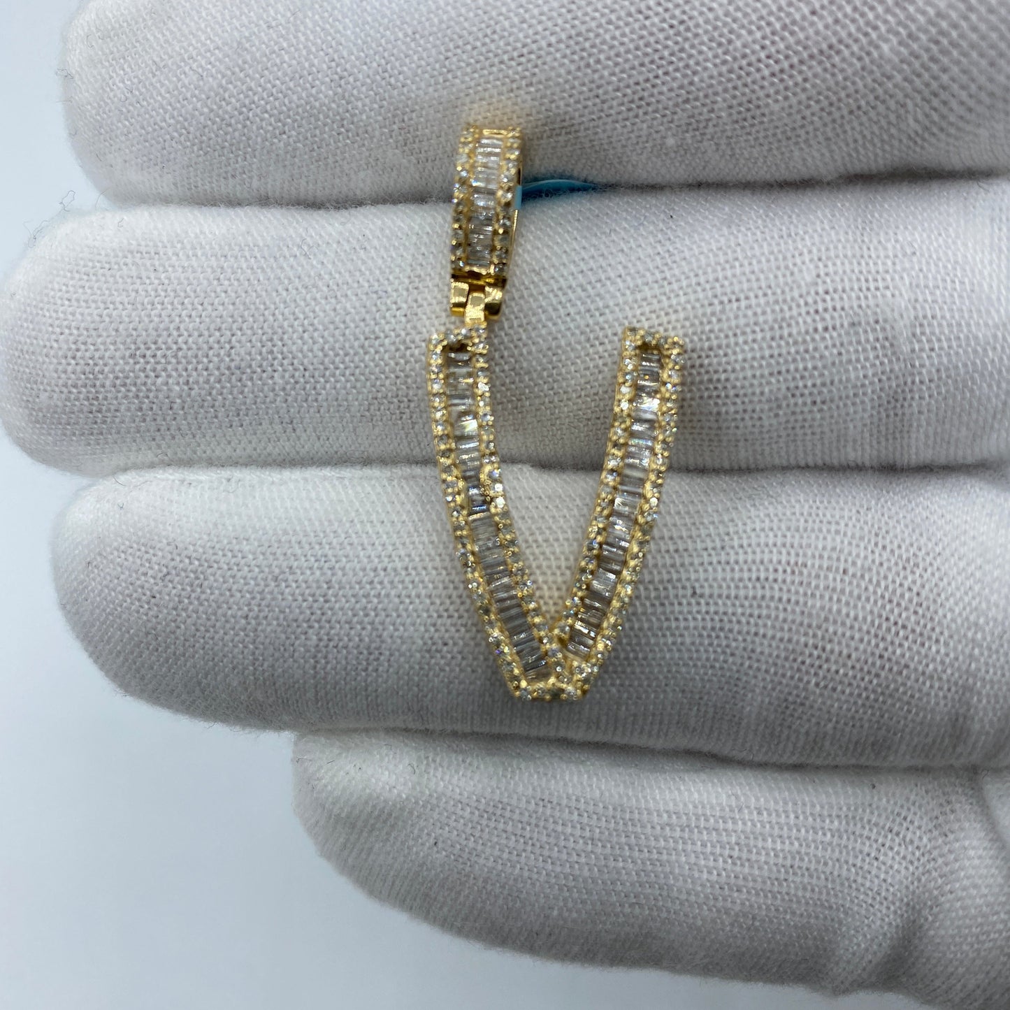 14K Initial V Diamond Baguette Pendant