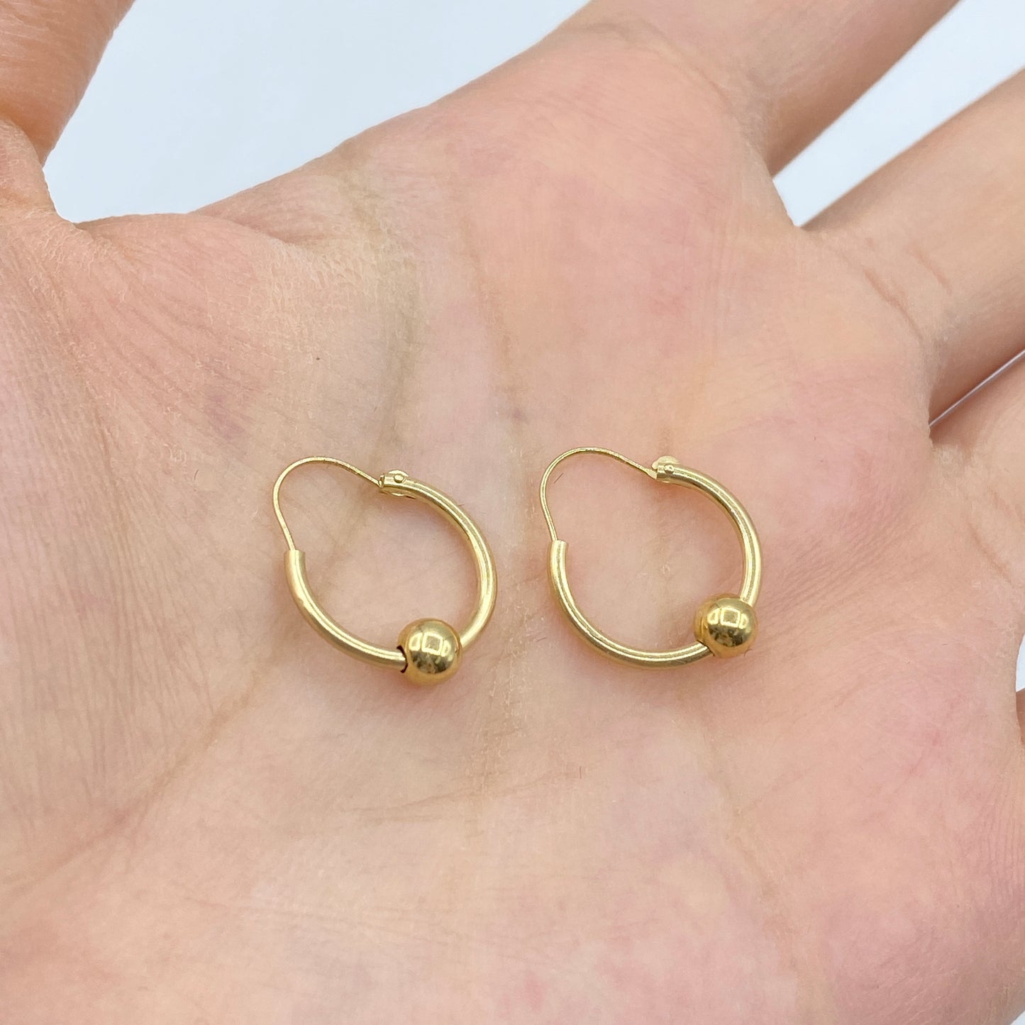 14K Gold Pearl Hoop Earrings