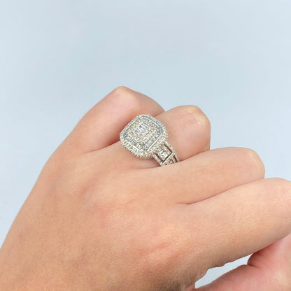 14K Jumbo Square Halo Diamond Baguette Ring