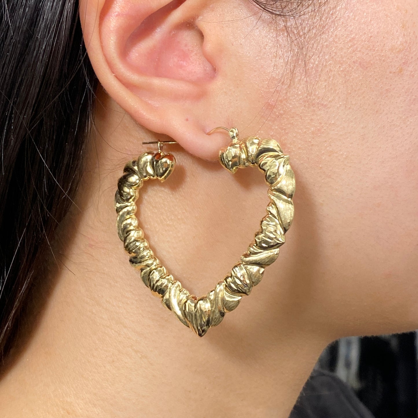 10K Puff Heart Shape Hoop Earrings