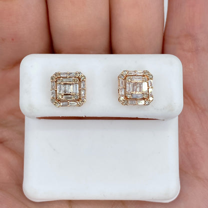 14K Square Box Diamond Baguette Earrings