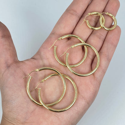 10K 3.2MM Yellow Gold Hoop Earrings