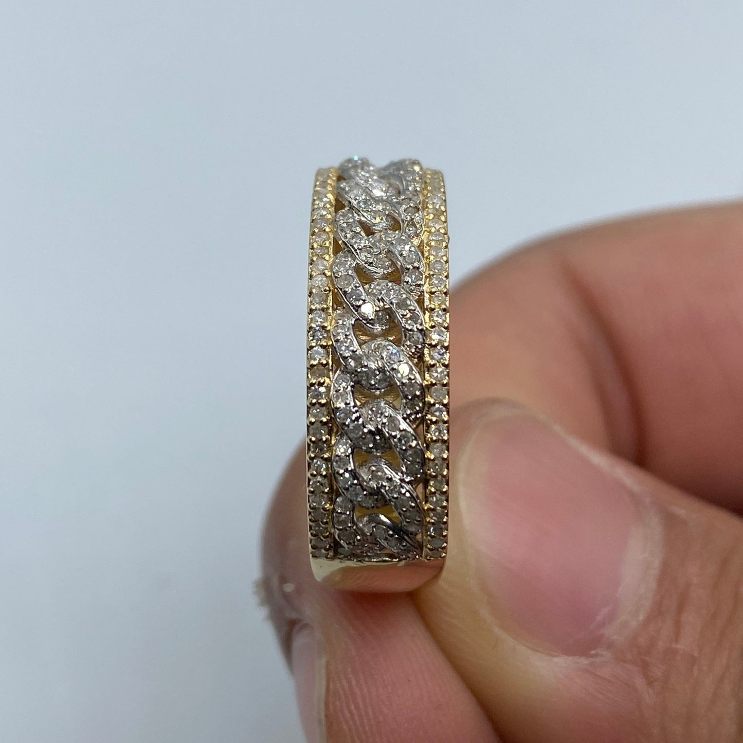 14K Gold 8MM Iced Cuban Core Link Diamond Ring