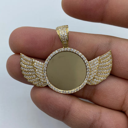 10K Angel Wings Round Picture Photo Pendant