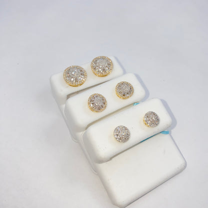14K Circle Cake Halo Diamond Baguette Earrings