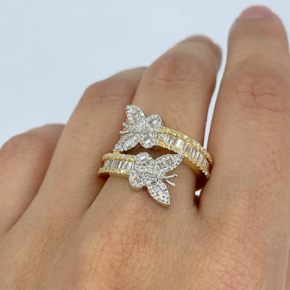 10K Butterfly Diamond Baguette Bangle Ring