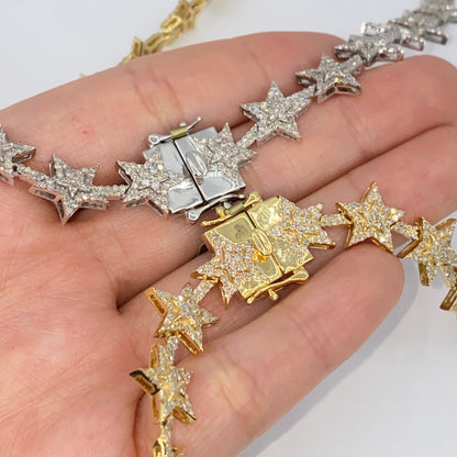 10K 11MM Star Link Diamond Chain Necklace 20"