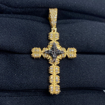10K Black Star Cross Diamond Pendant