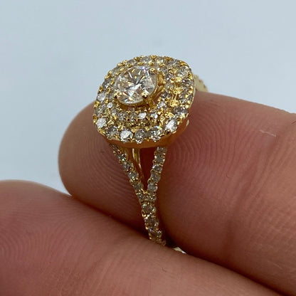 14K Wide Square Large Center Stone Diamond Engagement Ring