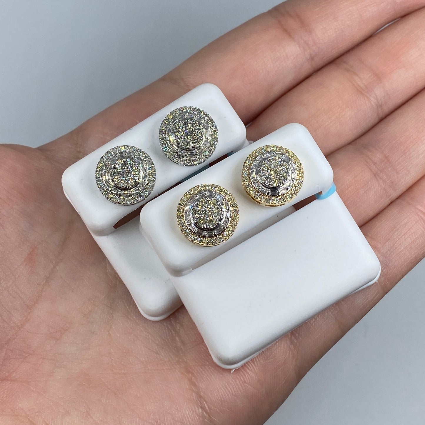 14K Jumbo Halo Bloom Diamond Baguette Earrings