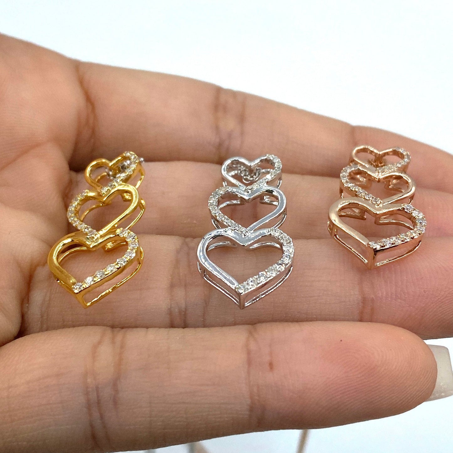 10K Heart Charm Stack Diamond Pendant