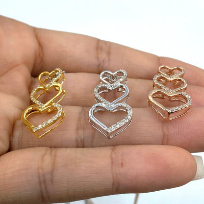 10K Heart Charm Stack Diamond Pendant