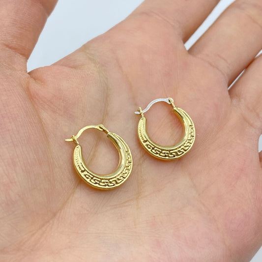 14K Greek Huggie Hoop Earings