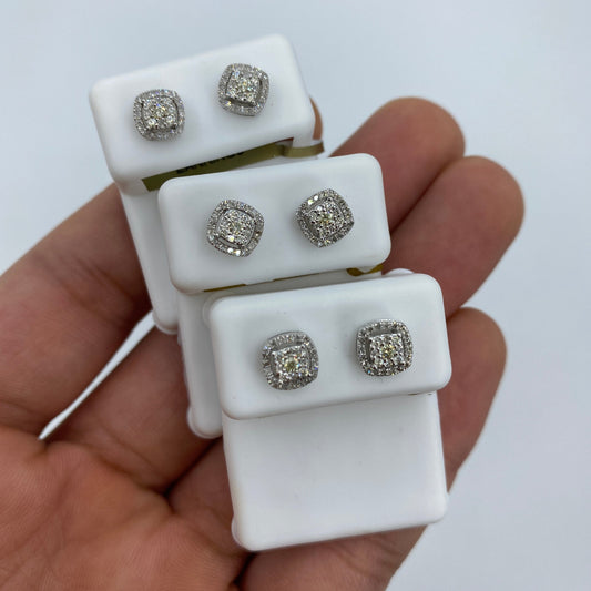 10K White Gold Diamond Square Earrings