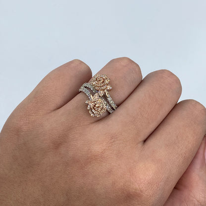 14K Two-Tone Flower Diamond Ring