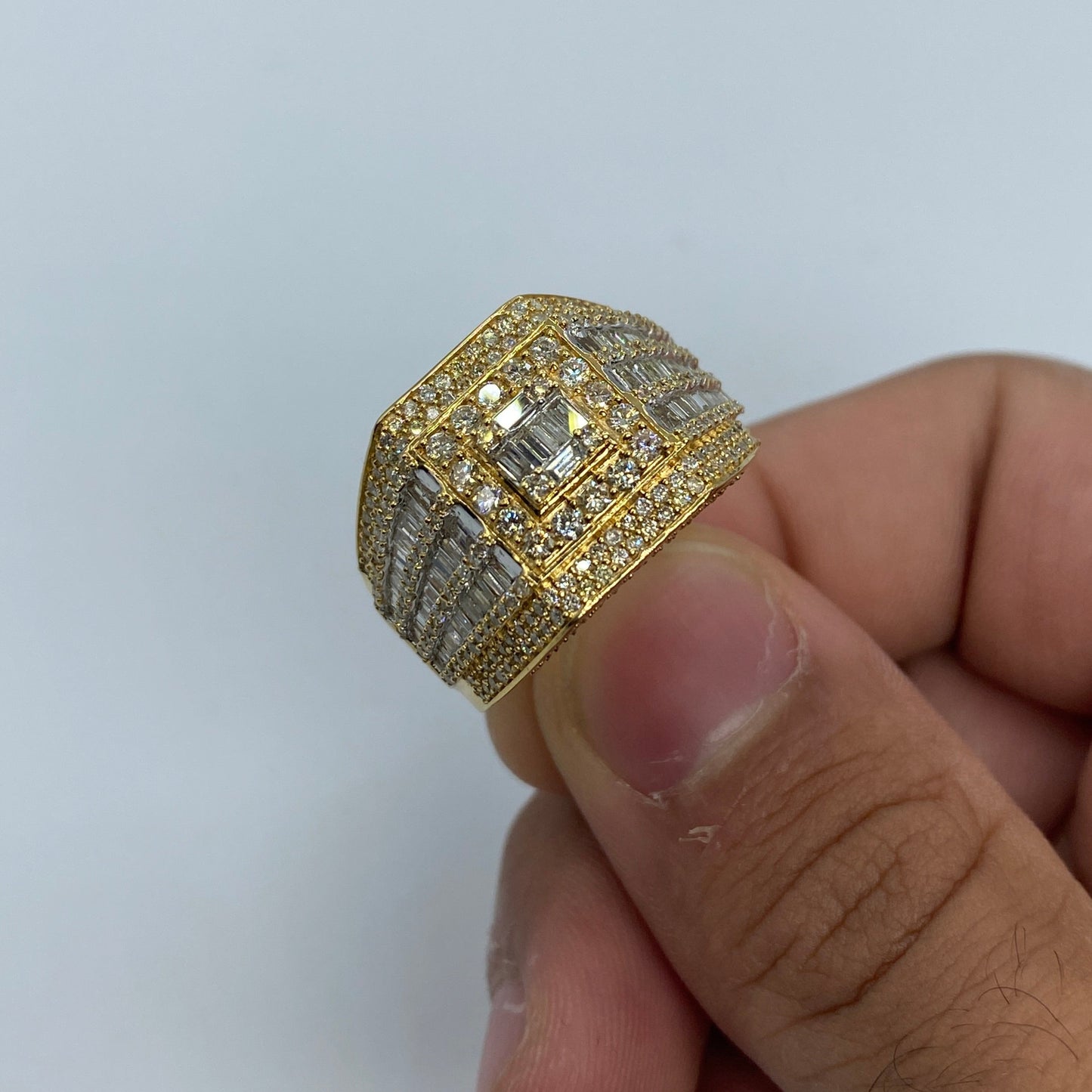 14K Square Center Diamond Baguette Ring