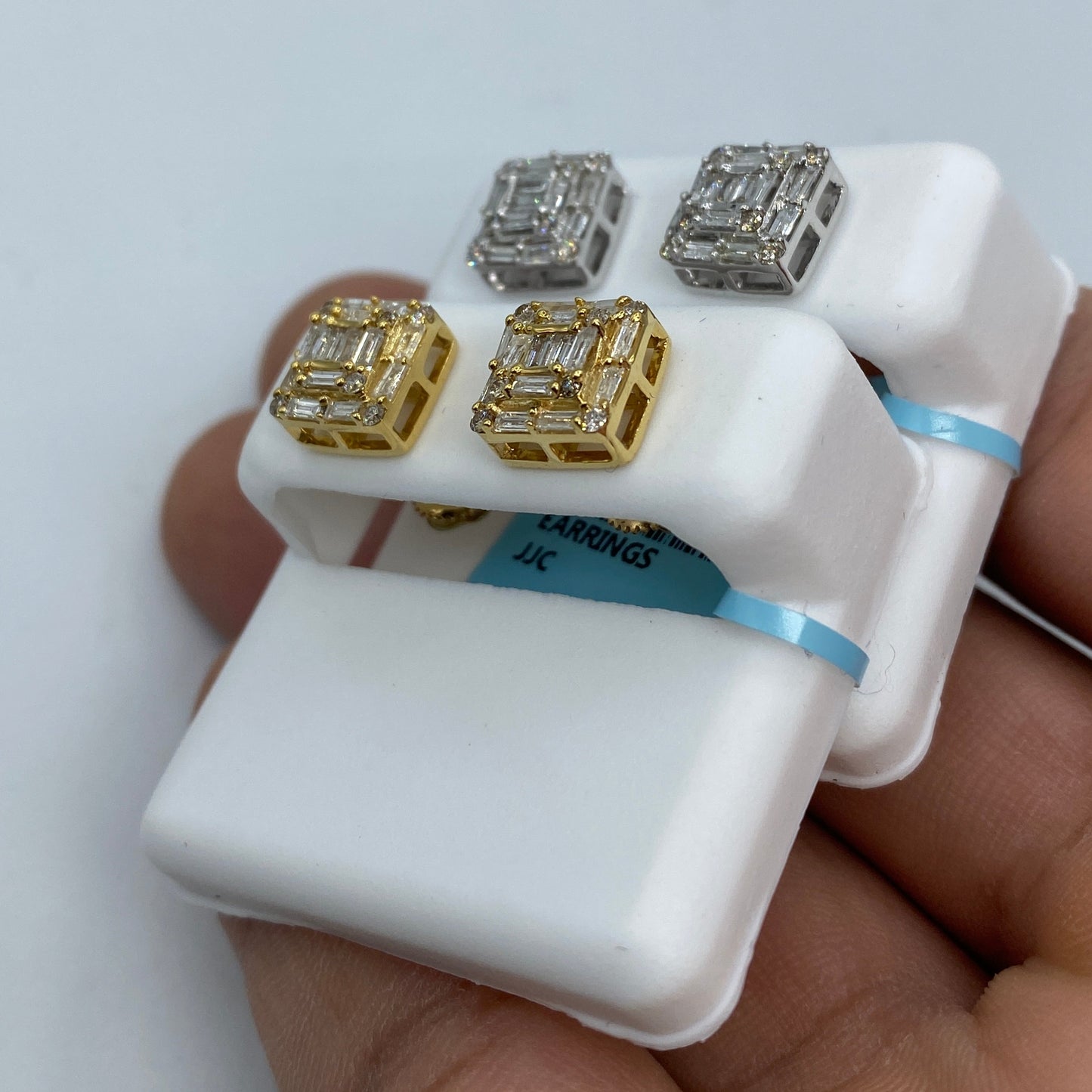 14K Square Box Diamond Baguette Earrings 1.3ct