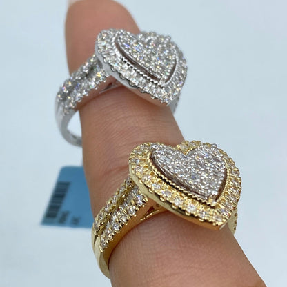 14K Heart Halo Diamond Baguette Ring