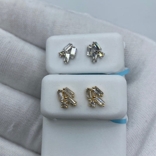 14K Crystal Diamond Baguette Earrings