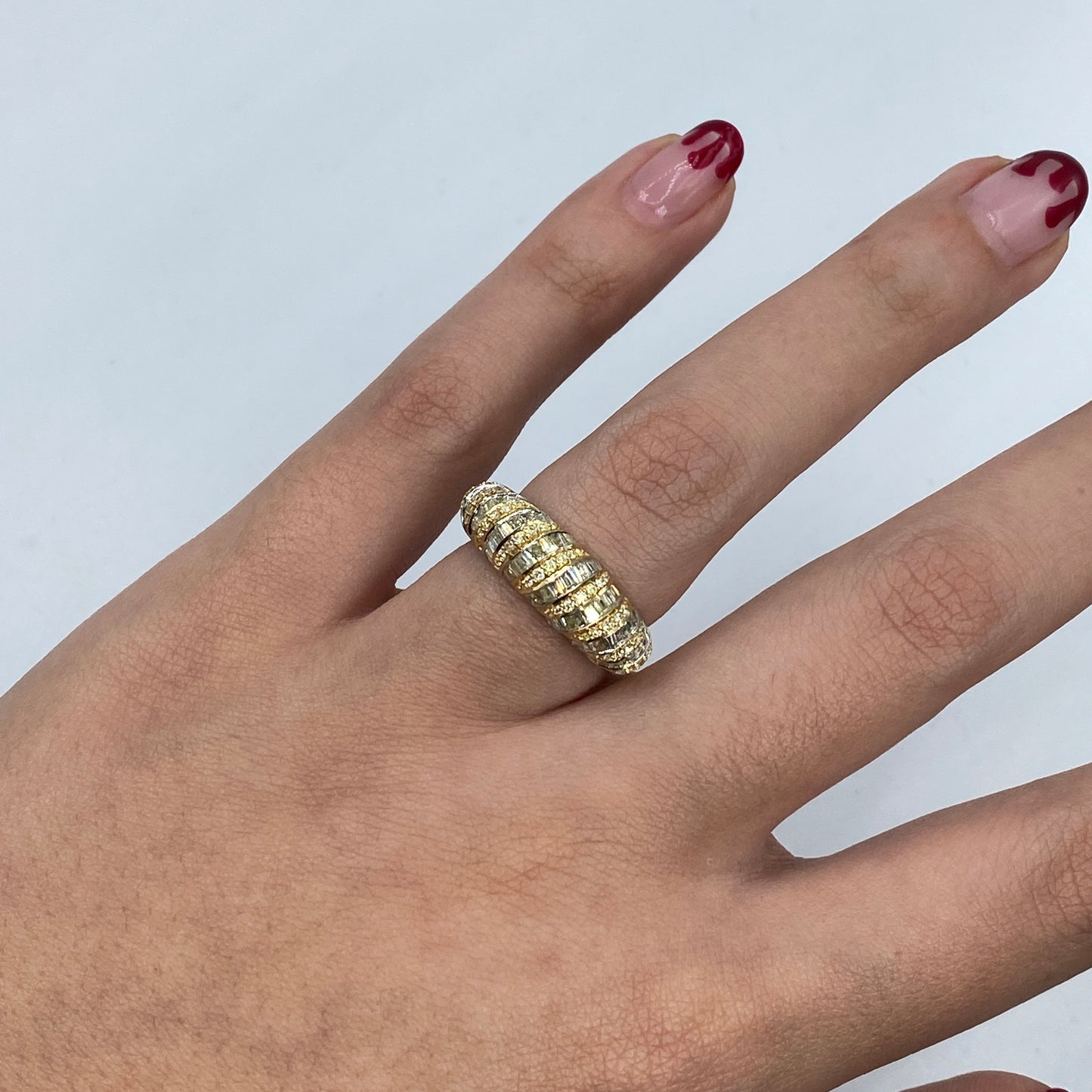 14K Dome Diamond Baguette Ring