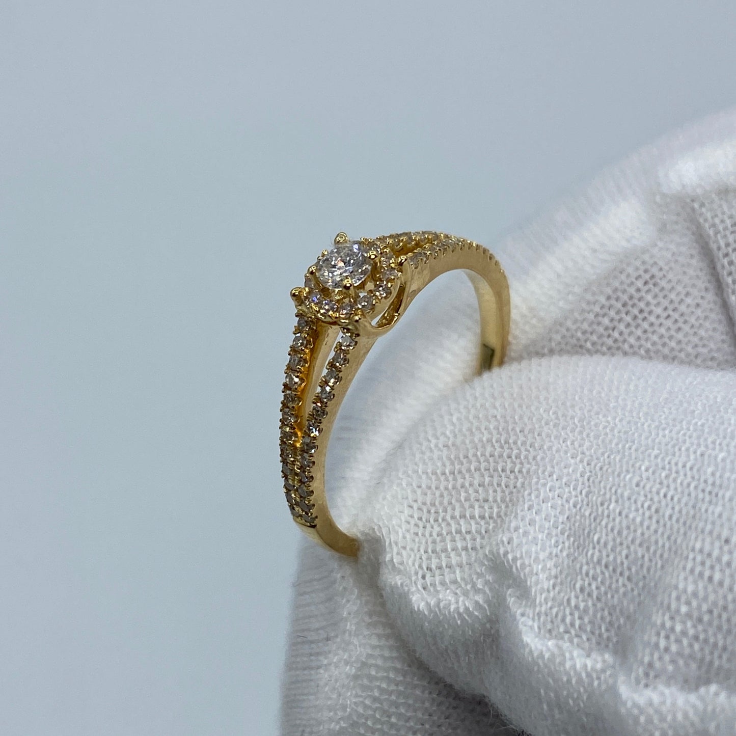 14K Yellow Gold Double Band Diamond Engagement Ring