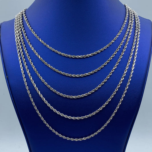 10K 3.4MM Rope Chain in White Gold 16-24"