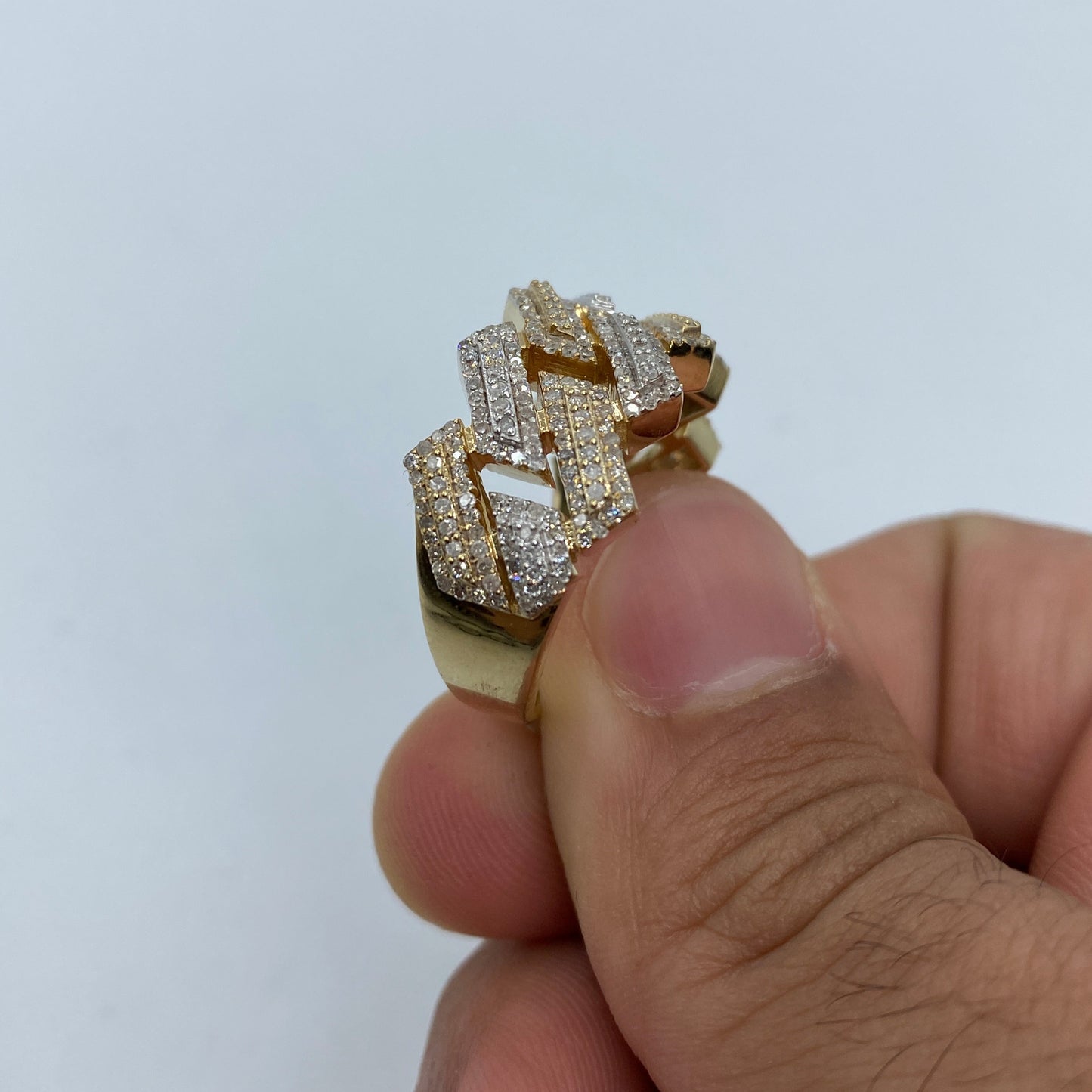 10K Two-Tone Out-line Cuban Link  Diamond Ring