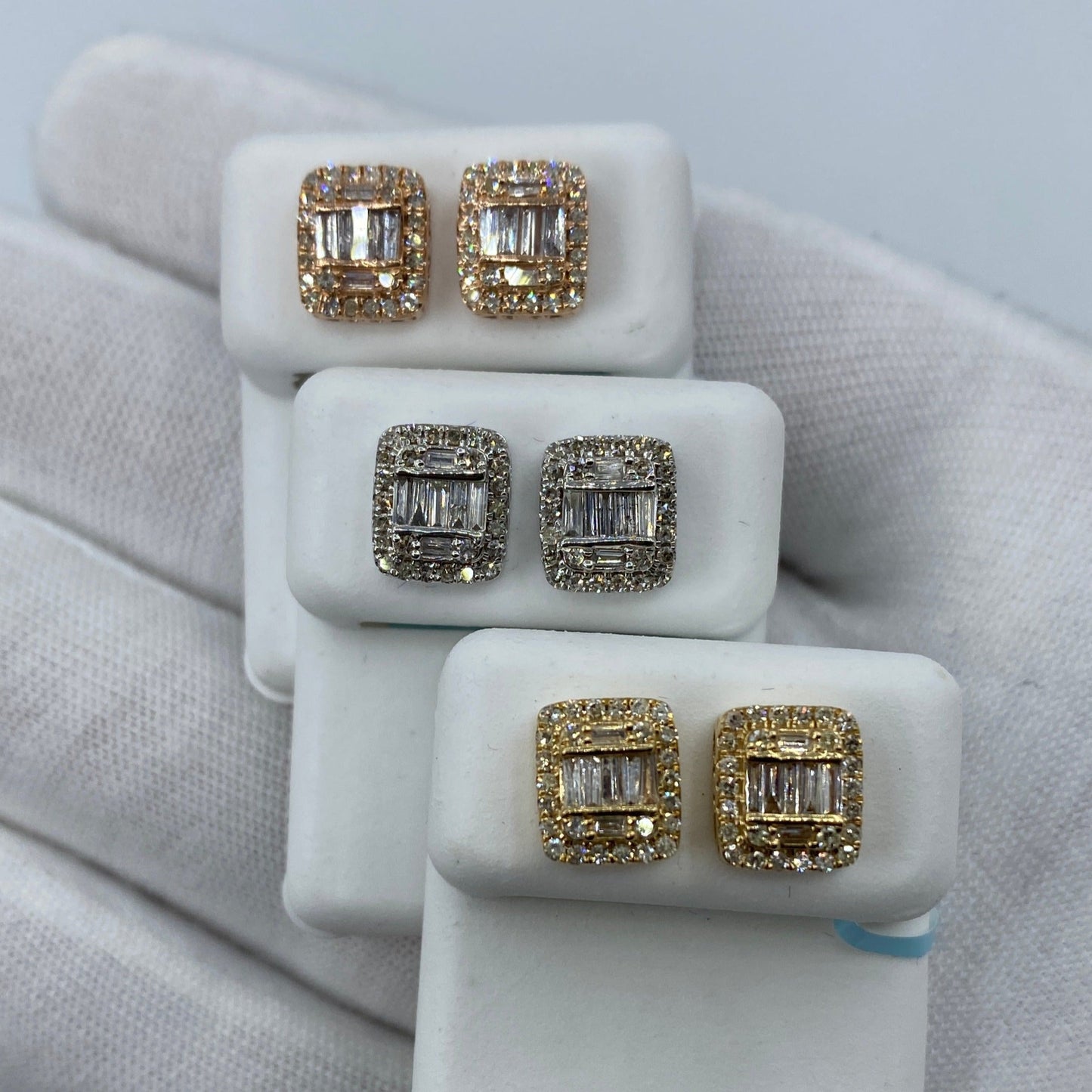 14K Jumbo Rectangle Halo Diamond Baguette Earrings
