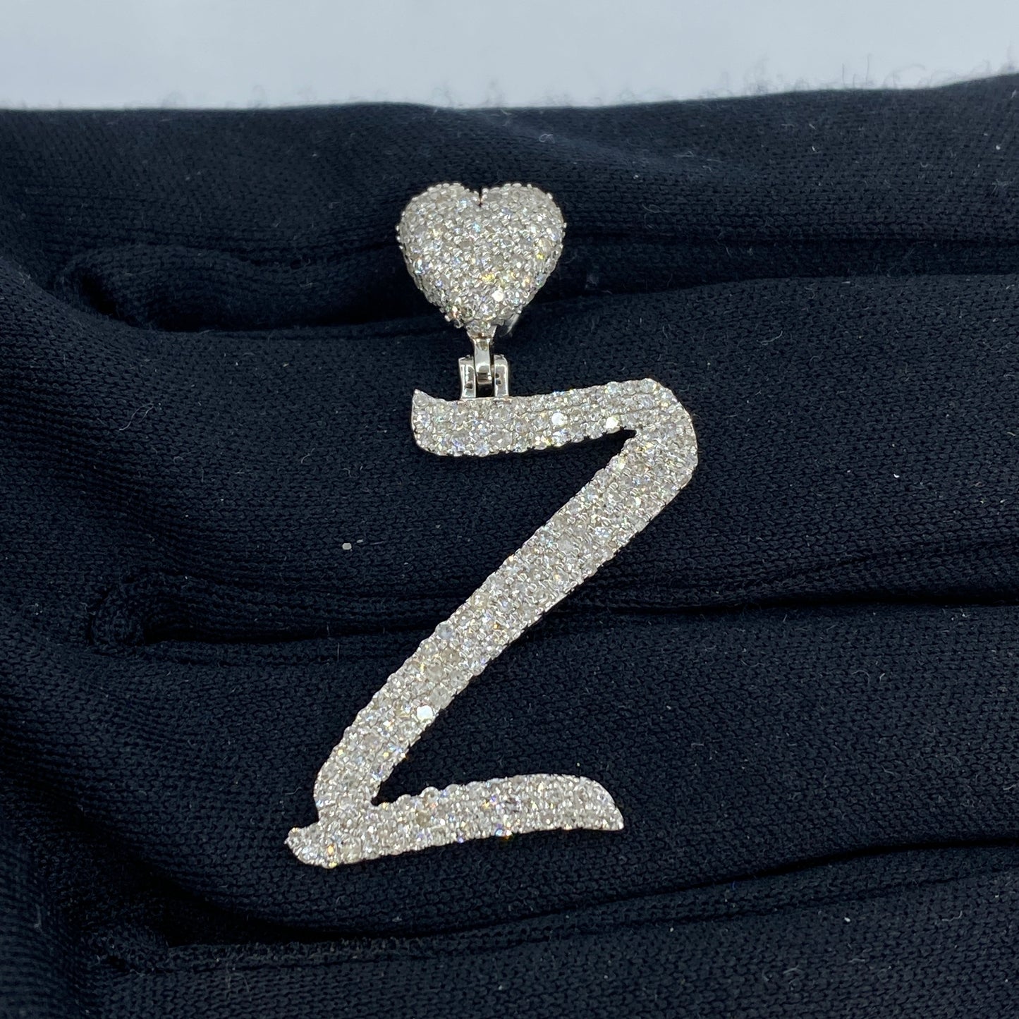 14K Initial Z Script Heart Diamond Pendant