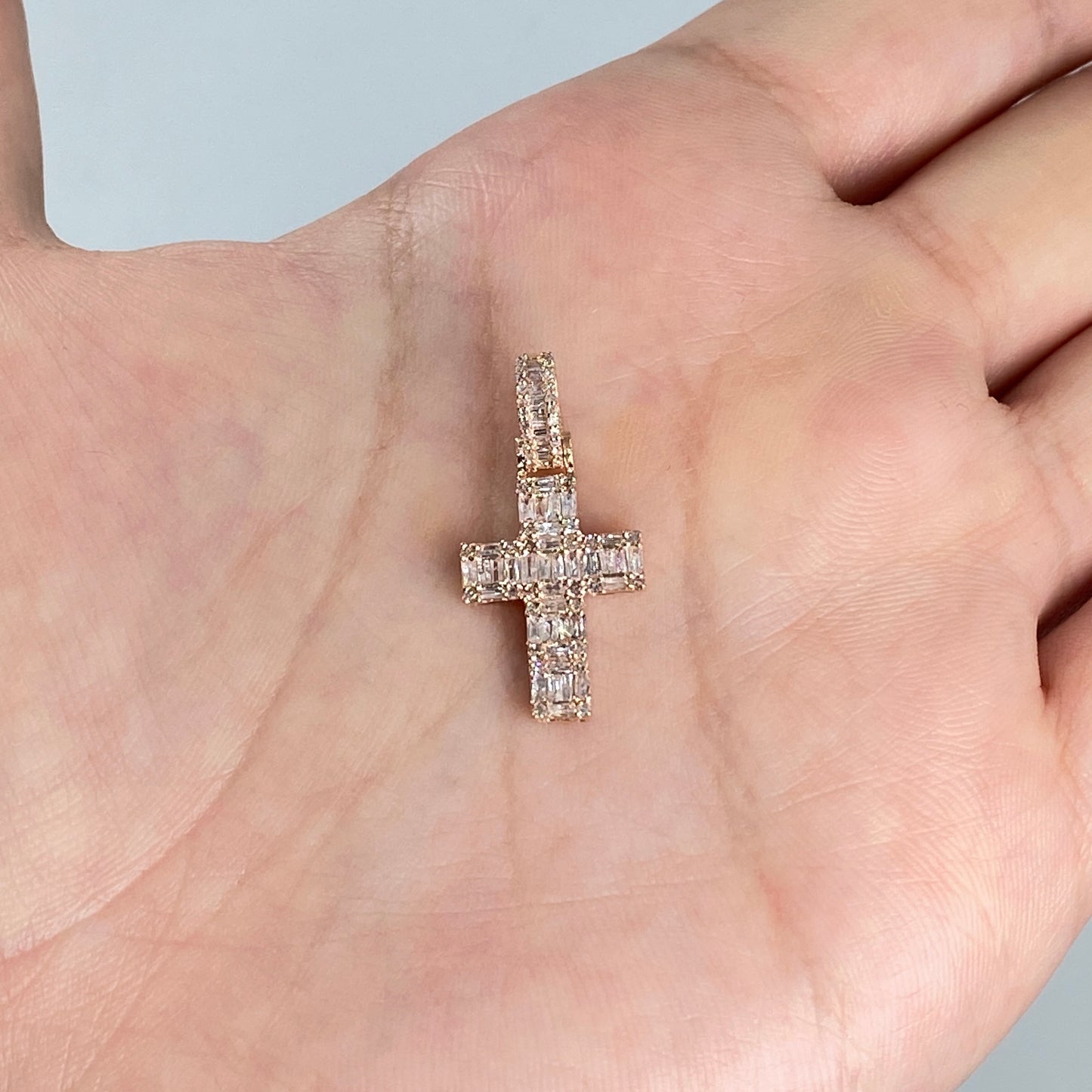 14K Diamond Baguette Cross Pendant