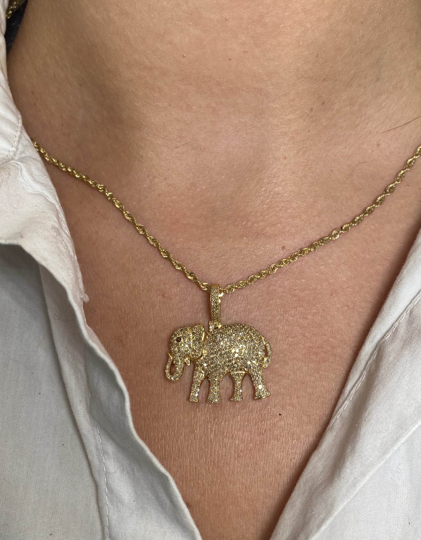 14K Elephant Diamond Pendant