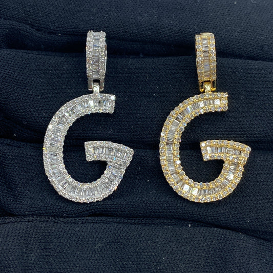 14K Initial G Diamond Baguette Pendant