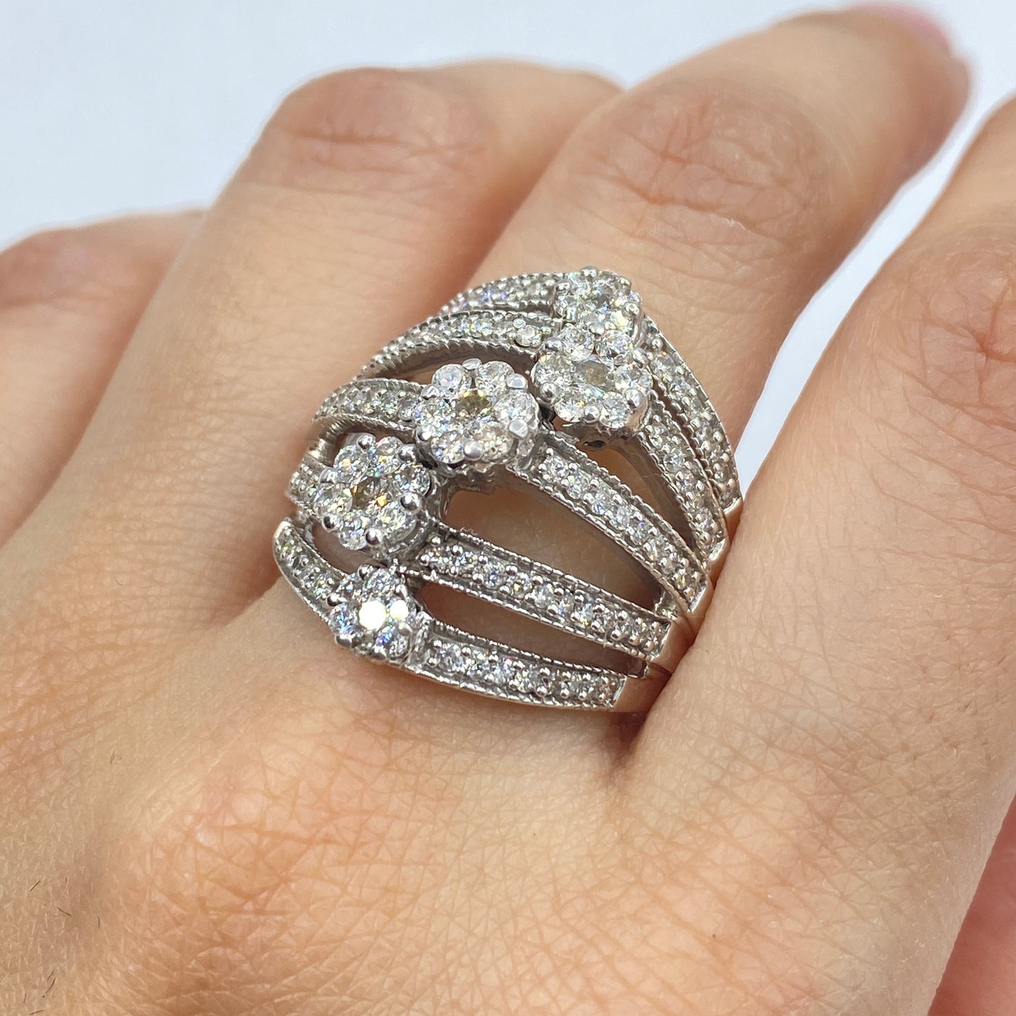 14K 5-Row Flower Diamond Ring