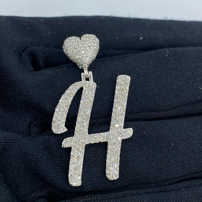 14K Initial H Script Heart Diamond Pendant