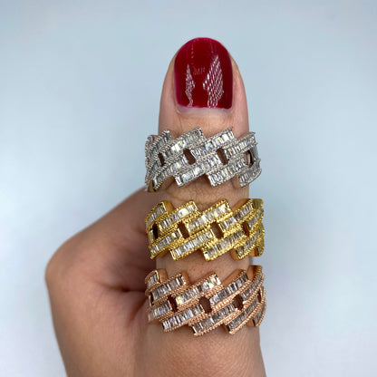 14K Cuban Link Diamond Baguette Ring