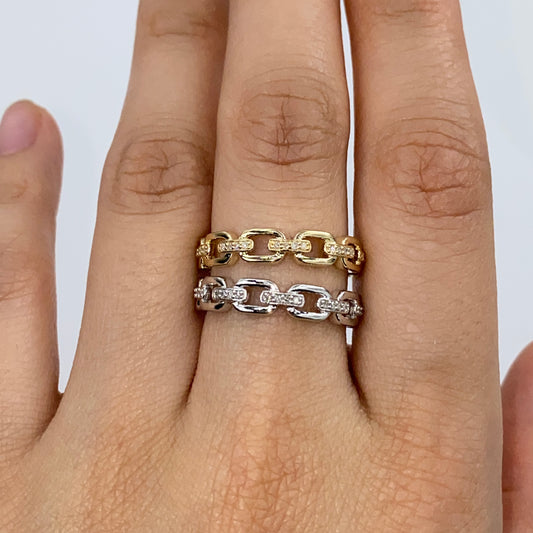 14K Chain Link Diamond Ring