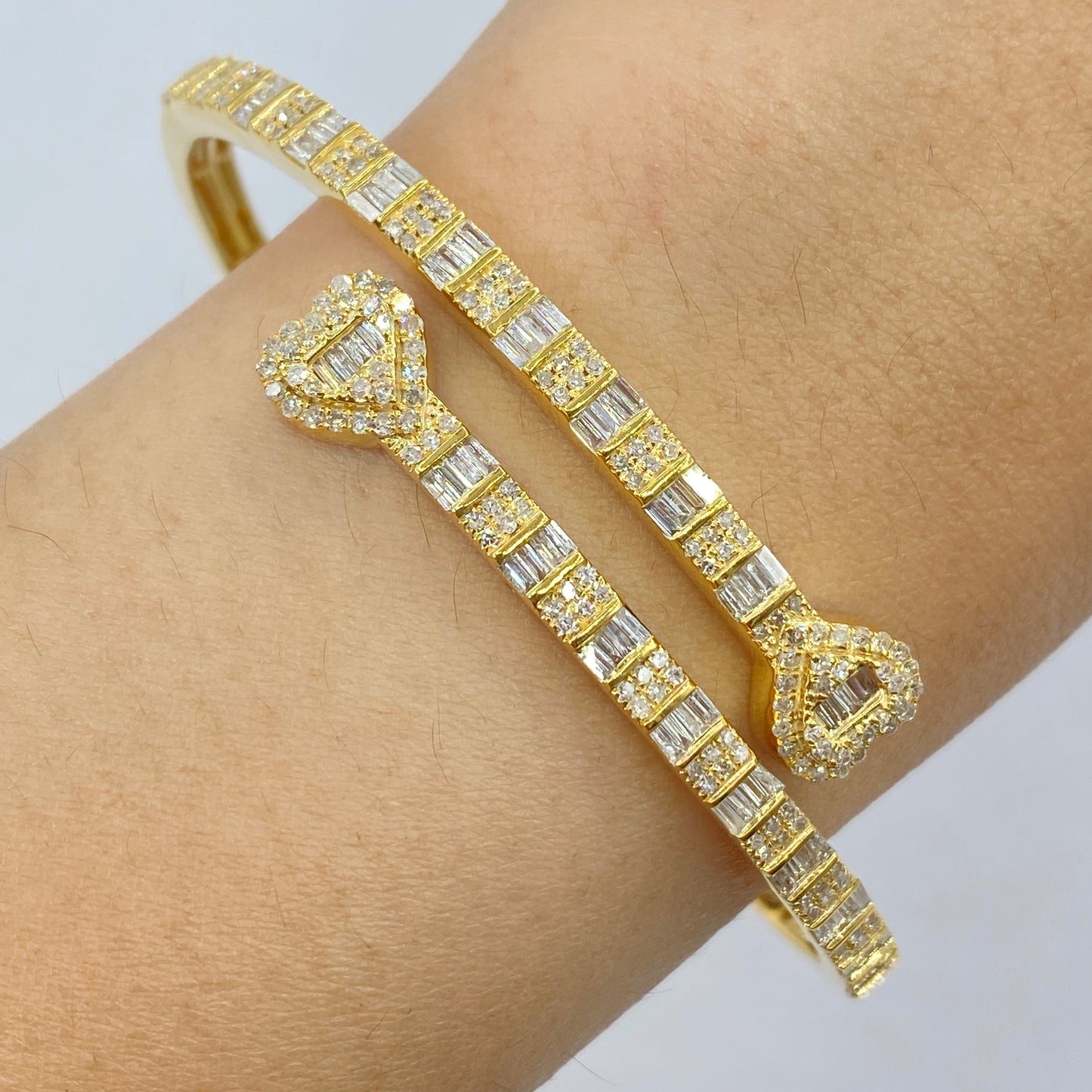 10K/14K Heart Diamond Baguette Bangle Bracelet
