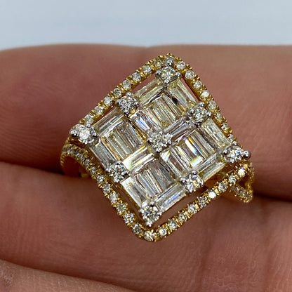 14K Large Square Diamond Baguette Ladies Ring