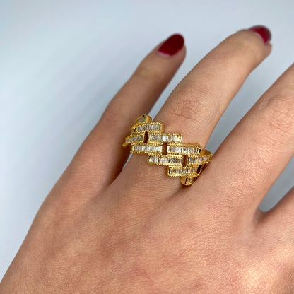 14K Cuban Link Diamond Baguette Ring