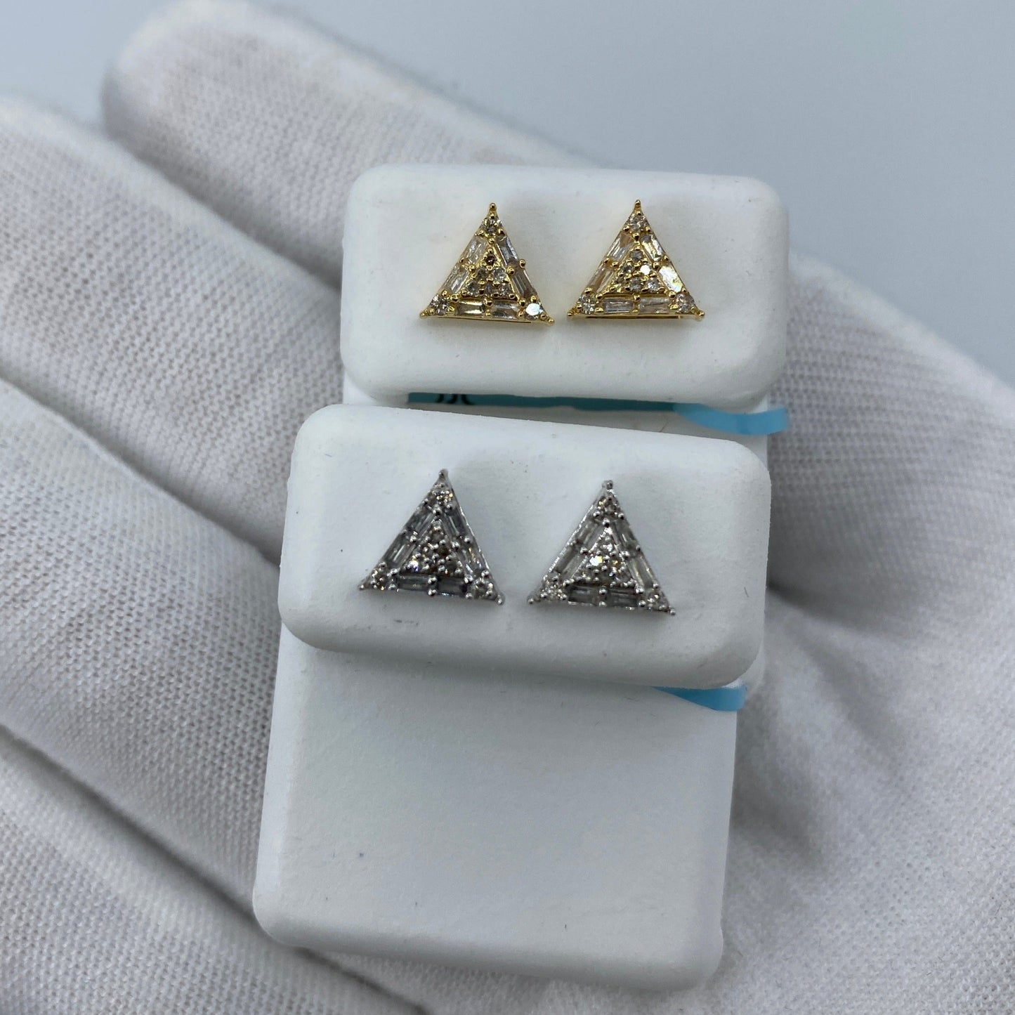 14K Triangle Equilateral Diamond Baguette Earrings